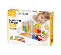 Igroteco® Blocs de construction ville - 18 pièces en bois naturel, couleurs certifiées, durables et sûrs, favorise la créativité et le plaisir d'apprentissage - Cadeau pour les enfants à partir de 2