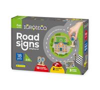 Igroteco Kit de jeu en bois pour enfants à partir de 3 ans Panneau de signalisation Jeu éducatif 18 pièces Connectez les rues et les images, une ville entière près de 1,8 m