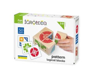 Igroteco® Motif de dés logiques en bois - Jeu éducatif créatif pour enfants à partir de 3 ans - 4 dés et 50 tâches - Jouet éducatif pour la maison et la maternelle