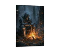 Igtefte Poster sur toile Chevalier se reposant au feu de joie - Décoration murale esthétique pour bureau, maison, bar - 30 x 45 cm