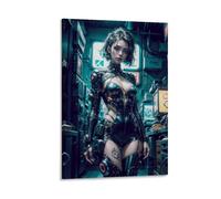 Igtefte Poster sur toile de dessin animé Cyberpunk Girl - Décoration murale esthétique pour bureau, maison, bar - 60 x 90 cm