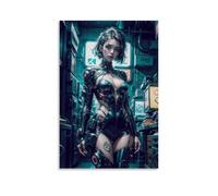 Igtefte Poster sur toile de dessin animé Cyberpunk Girl - Décoration murale esthétique pour bureau, maison, bar - 30 x 45 cm