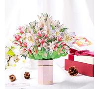 IGTOPS Carte de vœux 3D - Bouquet de mains en papier - Ornement décoratif - Fait à la main - Carte de vœux d'anniversaire et de bénédiction - Fleurs 3D pour maman, épouse, petite amie - Lys