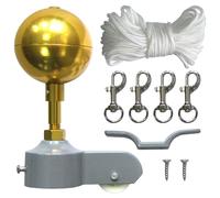 IGTOPS Kit d'accessoires pour mât de drapeau, kit de réparation de mât de drapeau, pièces de réparation avec boule, corde, mousqueton, lampe, surmatelas en aluminium avec poulie, doré