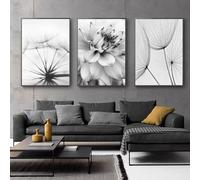 IGTOPS Lot de 3 posters décoratifs muraux modernes en noir et blanc - Impression d'art sur toile pour salon, chambre à coucher - Sans cadre (40 x 60 cm, fleur et pissenlit)