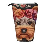 IguaTu Ballerina Dance - Trousse extensible - Organiseur de papeterie télescopique - Tissu Oxford durable - Multi-usage - Pour stylos, maquillage, Yorkie Dog Floral, Taille unique, Trousse de beauté