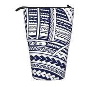 IguaTu Ballerina Dance - Trousse extensible - Organiseur de papeterie télescopique - Tissu Oxford durable - Multi-usage - Pour stylos, maquillage, Motif tribal maori polynésien bleu, Taille unique,