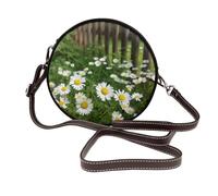 IguaTu Beach Lighthouse Sac à bandoulière rond en cuir pour femme avec bandoulière amovible, sac à main élégant, Spring Garden Daisy Flower, Taille unique