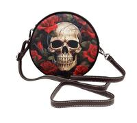 IguaTu Campanula Sac à bandoulière rond en cuir pour femme avec sangle amovible, sac à bandoulière élégant, Tête de mort rose rouge, Taille unique