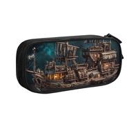 IguaTu Fantasy Pirate Ship Trousse à crayons grande capacité - Double couche Papeterie Organisateur pour l'école, le bureau, les voyages, Noir , Taille unique, Trousse de beauté