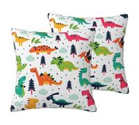 IguaTu Lot de 2 housses de coussin décoratives imitation lin avec motif dinosaures colorés - Impression double face - Fermeture éclair invisible