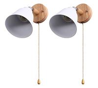 IGUATU Lot de 2 lampes murales nordiques en bois avec interrupteur à fermeture éclair et rotation libre Blanc