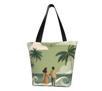 IguaTu Merry Christmas Star2 Sac fourre-tout décontracté pour femme Grande capacité Léger avec fermeture éclair pour le shopping, les voyages et un usage quotidien, Couple marié marchant sur la plage