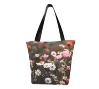 IguaTu Merry Christmas Star2 Sac fourre-tout décontracté pour femme Grande capacité Léger avec fermeture éclair pour le shopping, les voyages et un usage quotidien, Fleurs de prairie et marguerites