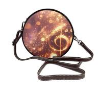 IguaTu Sac à bandoulière rond en cuir à paillettes or rose pour femme avec sangle amovible, sac à main élégant à bandoulière circulaire, Notes de musique pour piano et violon, Taille unique