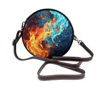 IguaTu Sac à bandoulière rond en cuir avec attrape-rêves et lune pour femme avec sangle amovible, sac à main élégant à bandoulière circulaire, Motif feu et eau, Taille unique