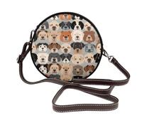 IguaTu Sac à bandoulière rond en cuir avec bandoulière amovible, motif dauphins, bleu, Motif visage de chien, Taille unique