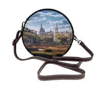 IguaTu Sac à bandoulière rond en cuir avec photo de Brooklyn Bridge pour femme avec sangle amovible, sac à main élégant à bandoulière circulaire, Park, Taille unique