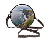 IguaTu Sac à bandoulière rond en cuir avec photo de Brooklyn Bridge pour femme avec sangle amovible, sac à main élégant à bandoulière circulaire, Irlande Outdoors County Clare the Cliffs, Taille