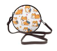 IguaTu Sac à bandoulière rond en cuir avec symboles de l'Angleterre pour femme avec sangle amovible, sac à main élégant à bandoulière circulaire, Chien Shiba Inu mignon, Taille unique