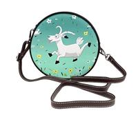 IguaTu Sac à bandoulière rond en cuir pour femme avec bandoulière amovible, sac à main élégant en forme de cercle, Goat Frolic, Taille unique
