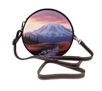 IguaTu Sac à bandoulière rond en cuir pour femme avec sangle amovible, sac à bandoulière élégant et motif tournesols, Parc national du Mont Rainier au coucher du soleil, Taille unique