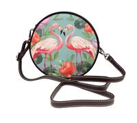 IguaTu Sac à bandoulière rond en cuir pour femme avec sangle amovible, sac à bandoulière élégant, Flamingo Love Flowers, Taille unique