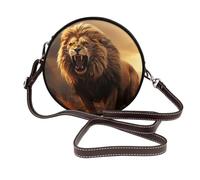 IguaTu Sac à bandoulière rond en cuir pour femme avec sangle amovible, sac à bandoulière élégant, Lion rugissant en colère, Taille unique
