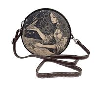 IguaTu Sac à bandoulière rond en cuir pour femme avec sangle amovible, sac à main élégant à bandoulière circulaire, Sorcière magique Sorcellerie Bohème Dessin 1, Taille unique