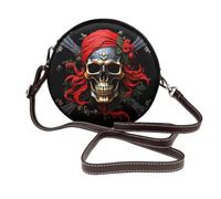 IguaTu Sac à bandoulière rond en cuir zèbre et fleurs pour femme avec sangle amovible, sac à bandoulière élégant, Tête de mort pirate, Taille unique