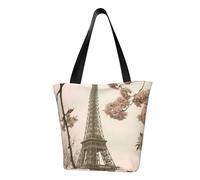 IguaTu Sac fourre-tout à bandoulière décontracté pour femme - Grande capacité - Léger - Avec fermeture éclair - Pour le shopping, les voyages et un usage quotidien, Paris Tour Eiffel Fleur, Taille