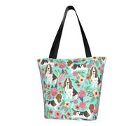 IguaTu Sac fourre-tout décontracté à bandoulière pour femme - Grande capacité - Léger - Avec fermeture éclair - Pour le shopping, les voyages et un usage quotidien, Sweet Basset Hound Florals, Taille