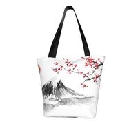 IguaTu Sac fourre-tout décontracté marbré noir pour femme, grande capacité, sac à main léger avec fermeture éclair, pour le shopping, les voyages et un usage quotidien, Mont Japonais Soleil Rouge