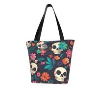 IguaTu Sac fourre-tout décontracté pour femme - Grande capacité - Léger - Avec fermeture éclair - Pour le shopping, les voyages et un usage quotidien, Figurine squelette florale Jour des morts, Taille