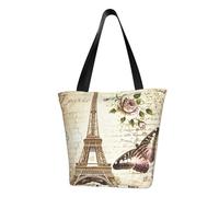 IguaTu Sunflowers Sac fourre-tout décontracté pour femme de grande capacité léger avec fermeture éclair pour le shopping, les voyages et un usage quotidien, Vintage Paris Tour Eiffel Papillon, Taille