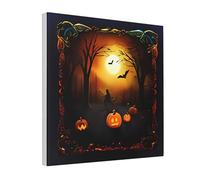 IguaTu Toile de fête d'Halloween pour salon - Œuvre d'art moderne encadrée avec cadre en bois, facile à accrocher