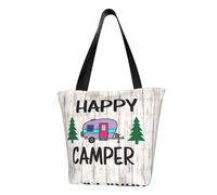 IguaTu Tongs amusantes pour femme - Sac fourre-tout décontracté - Grande capacité - Léger - Avec fermeture éclair - Pour le shopping, les voyages et un usage quotidien, Happy Camper, Taille unique