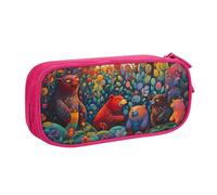 IguaTu Trousse à crayons de grande capacité avec motif ours colorés - Organiseur de papeterie double couche pour l'école, le bureau, les voyages, rose, Taille unique, Trousse de beauté