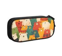 IguaTu Trousse à crayons de grande capacité avec motif ours colorés - Organiseur de papeterie double couche pour l'école, le bureau, les voyages, Noir , Taille unique, Trousse de beauté