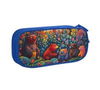 IguaTu Trousse à crayons de grande capacité avec motif ours colorés - Organiseur de papeterie double couche pour l'école, le bureau, les voyages, bleu, Taille unique, Trousse de beauté