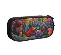 IguaTu Trousse à crayons de grande capacité avec motif ours colorés - Organiseur de papeterie double couche pour l'école, le bureau, les voyages, Noir , Taille unique, Trousse de beauté