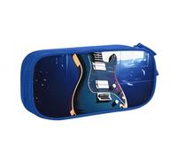 IguaTu Trousse à crayons de grande capacité Motif guitare bleue - Organiseur de papeterie double couche pour l'école, le bureau, les voyages, bleu, Taille unique, Trousse de beauté