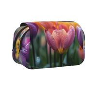 IguaTu Trousse à crayons double couche en tissu Oxford avec fermeture éclair et rabat, grande capacité pour l'école, le bureau, les voyages, Fleurs de printemps, Taille unique, Trousse de beauté