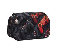 IguaTu Trousse à crayons double couche imprimée notes de musique, pochette en tissu Oxford avec fermeture éclair et rabat, grande capacité pour l'école, le bureau, les voyages, Motif manette de jeu