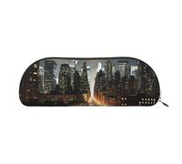 IguaTu Trousse à crayons en cuir de chèvre avec fermeture éclair lisse - Sac à monnaie - Organiseur de papeterie de bureau, Manhattan la nuit, Taille unique, Cartable