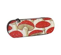 IguaTu Trousse à crayons et organisateur de maquillage en cuir moderne du milieu du siècle - Étanche - Fermeture éclair - Pochette de voyage compacte pour l'école, le bureau, Champignon rouge et blanc