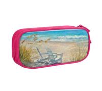 IguaTu Trousse à crayons motif scène de plage avec chaises, grande capacité, double couche, tissu Oxford durable, organiseur de fournitures scolaires et de bureau, rose, Taille unique, Trousse de