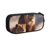 IguaTu Two Lions Trousse à crayons grande capacité - Organiseur de papeterie double couche pour l'école, le bureau, les voyages, Noir , Taille unique, Trousse de beauté