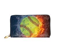 IguaTu Whales Portefeuille pour femme en cuir tendance et durable avec 12 emplacements pour cartes et plusieurs compartiments, Orange Softball Baseball On Fire And Water, Taille unique