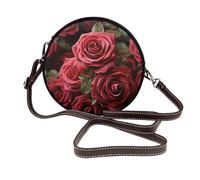 IguaTu Wolf at night Sac à bandoulière rond en cuir pour femme avec bandoulière amovible, sac à main élégant, Fond roses., Taille unique